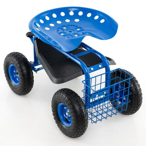 4-Wheel Rolling Garden Cart Work Seat, Blue