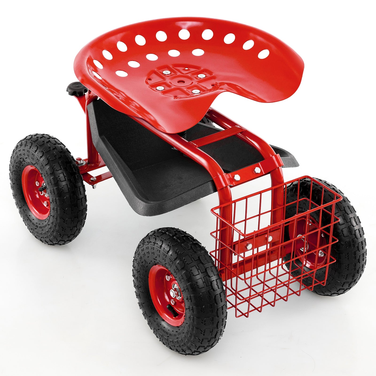 4-Wheel Rolling Garden Cart Work Seat, Red Garden Carts at Gallery Canada