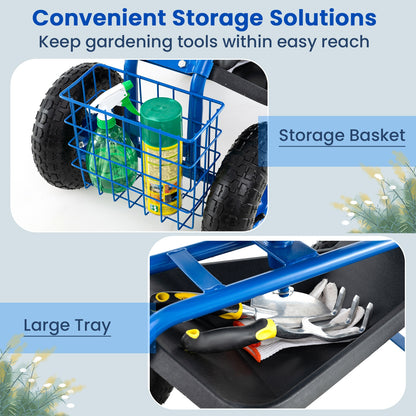 4-Wheel Rolling Garden Cart Work Seat, Blue Garden Carts at Gallery Canada