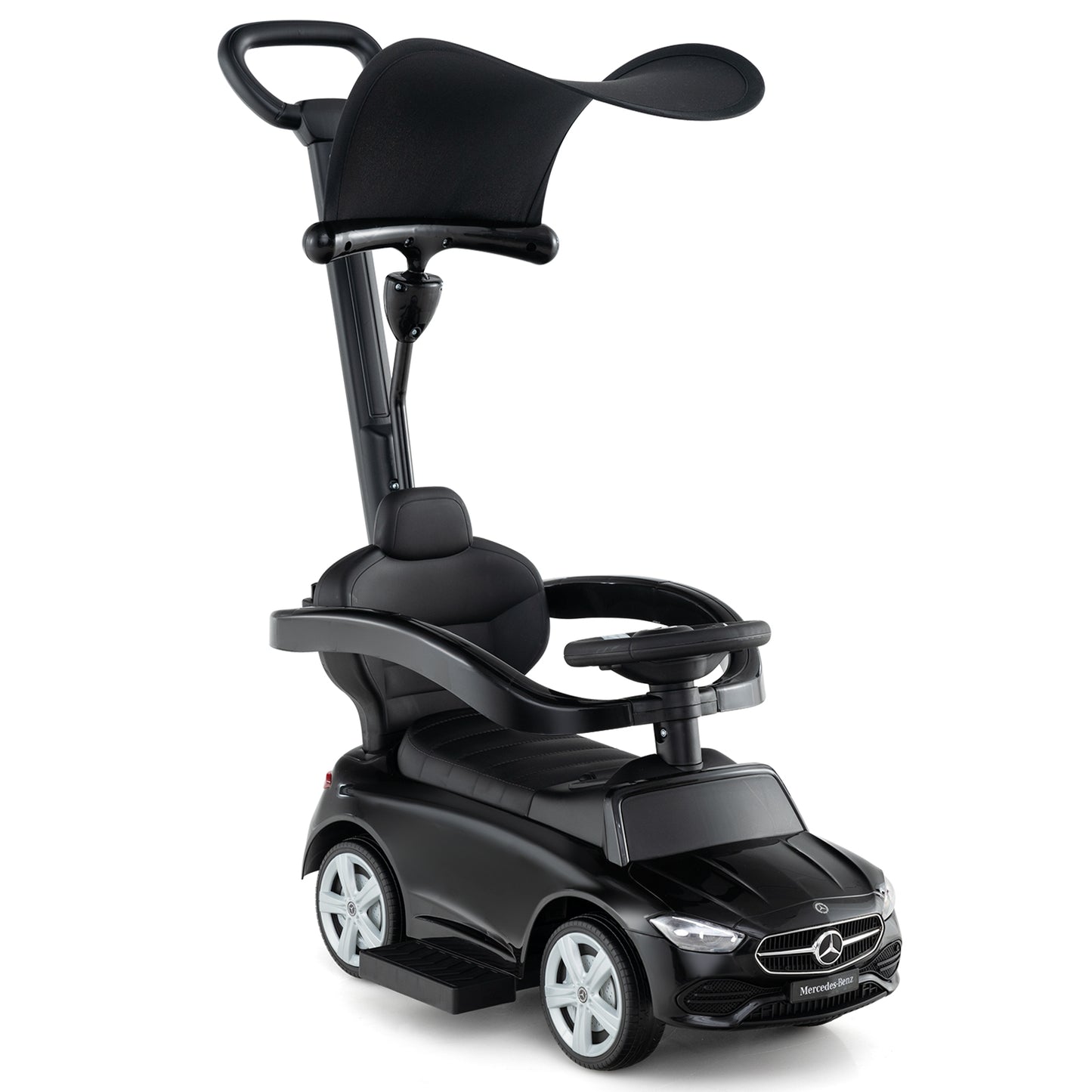 3-in-1 Ride on Push Car Mercedes-Benz Licensed Sliding Car with Canopy, Black Push & Pedal Ride On Toys at Gallery Canada
