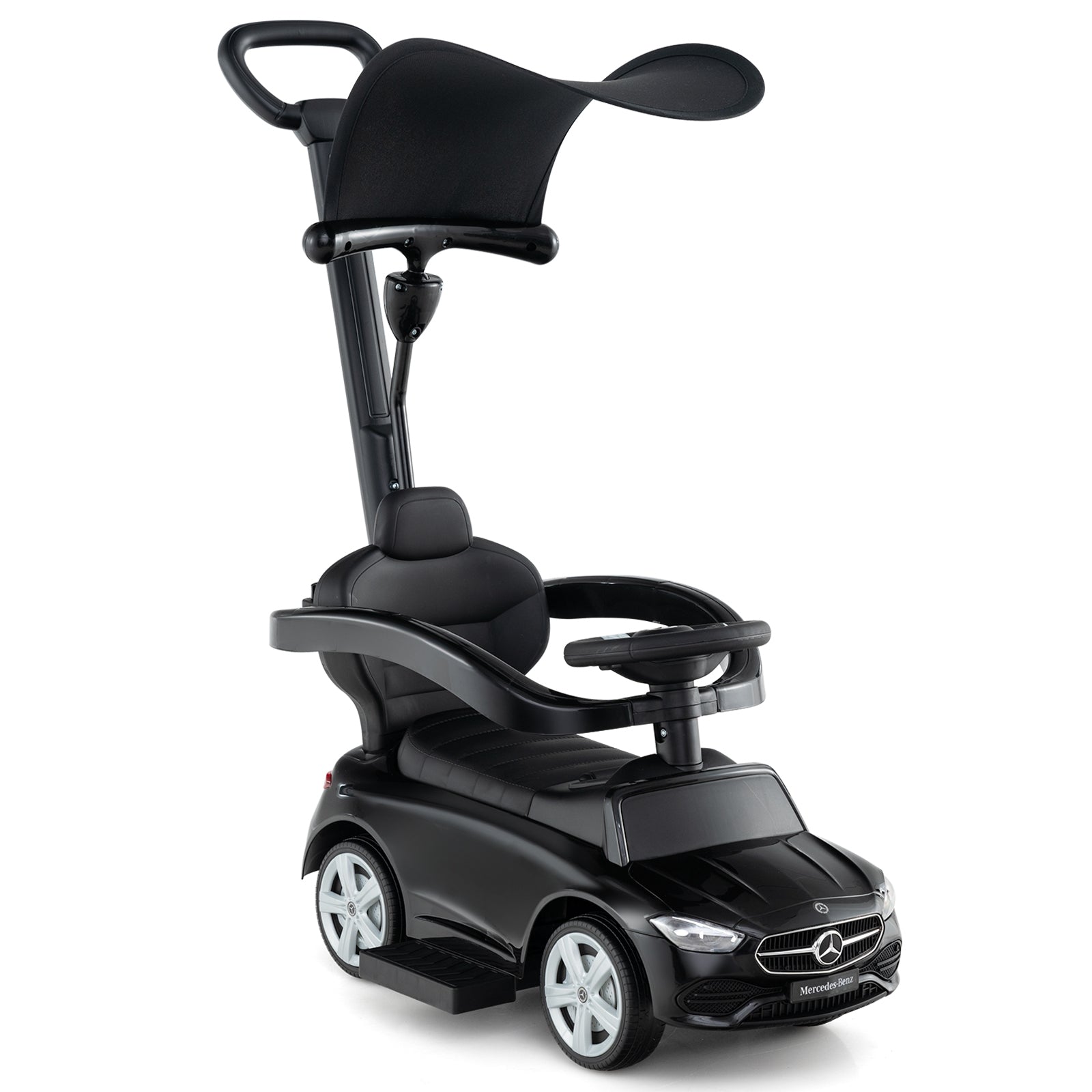 3-in-1 Ride on Push Car Mercedes-Benz Licensed Sliding Car with Canopy, Black Push & Pedal Ride On Toys at Gallery Canada