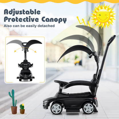 3-in-1 Ride on Push Car Mercedes-Benz Licensed Sliding Car with Canopy, Black Push & Pedal Ride On Toys at Gallery Canada