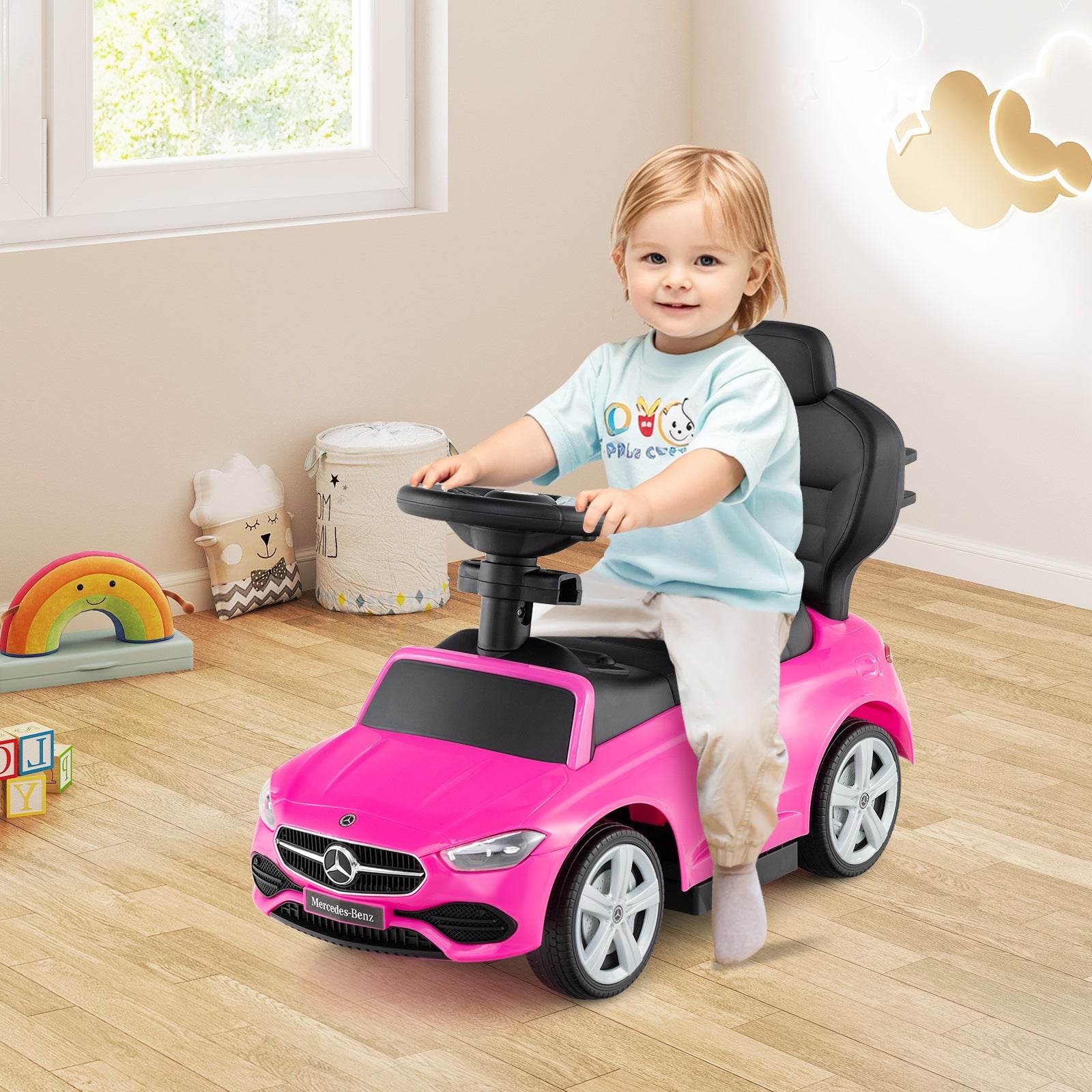 3-in-1 Ride on Push Car Mercedes-Benz Licensed Sliding Car with Canopy, Pink Push & Pedal Ride On Toys at Gallery Canada