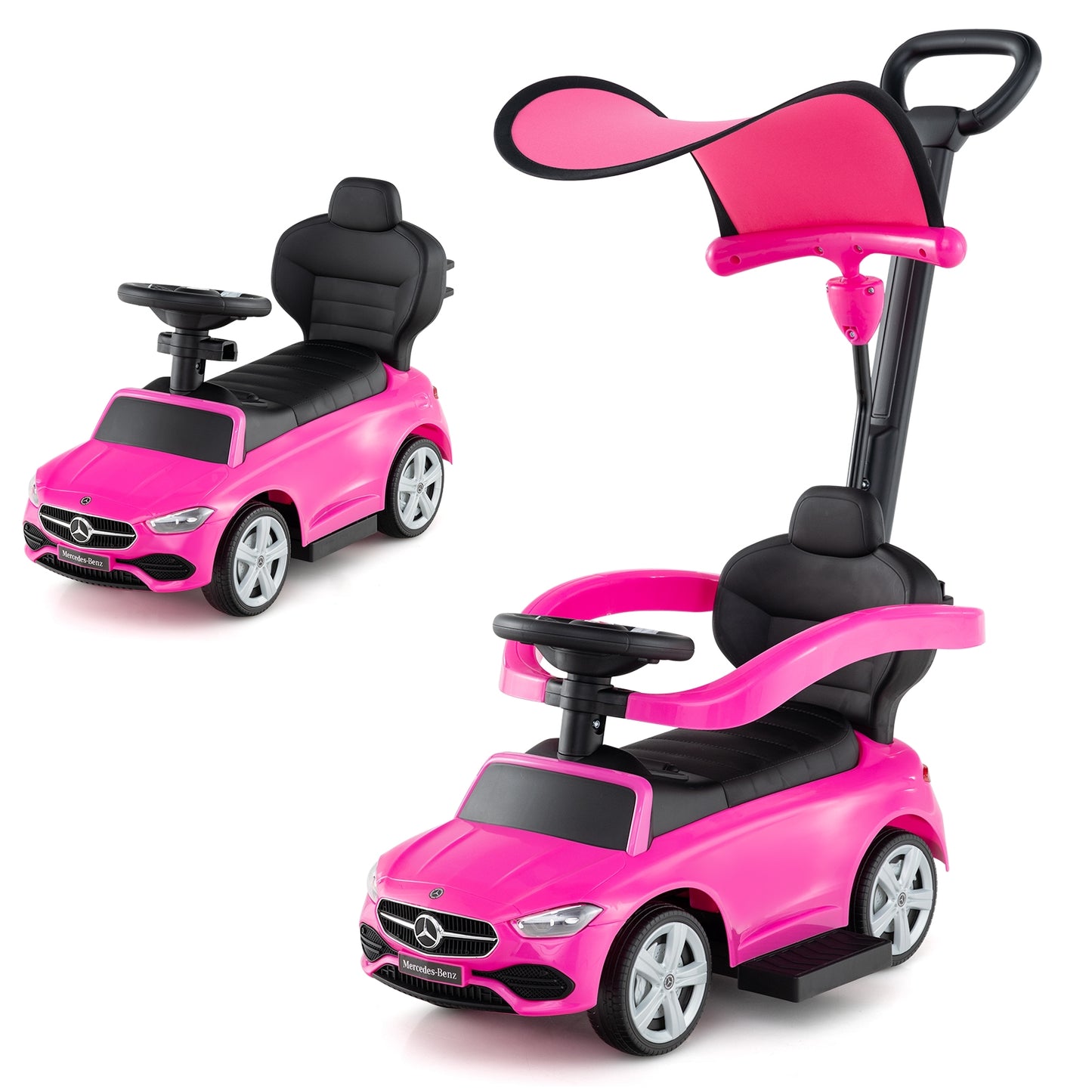 3-in-1 Ride on Push Car Mercedes-Benz Licensed Sliding Car with Canopy, Pink Push & Pedal Ride On Toys at Gallery Canada