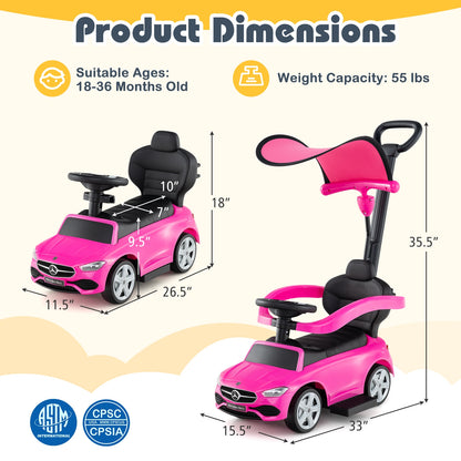 3-in-1 Ride on Push Car Mercedes-Benz Licensed Sliding Car with Canopy, Pink Push & Pedal Ride On Toys at Gallery Canada