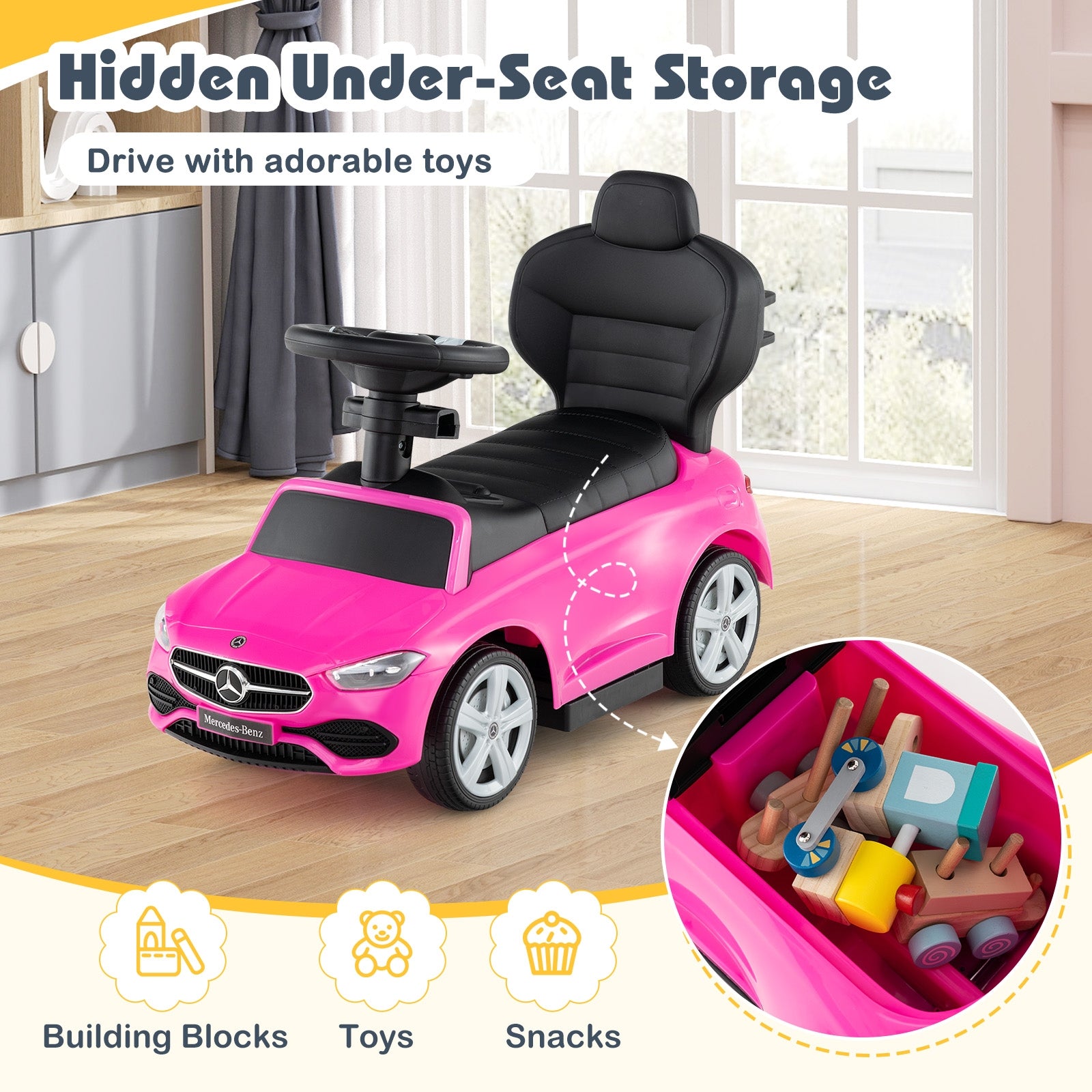 3-in-1 Ride on Push Car Mercedes-Benz Licensed Sliding Car with Canopy, Pink Push & Pedal Ride On Toys at Gallery Canada
