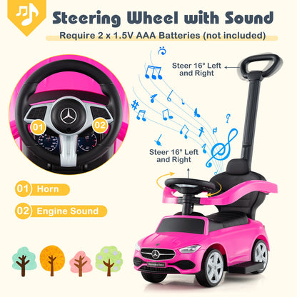 3-in-1 Ride on Push Car Mercedes-Benz Licensed Sliding Car with Canopy, Pink Push & Pedal Ride On Toys at Gallery Canada
