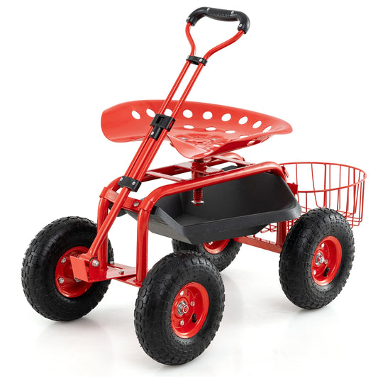 Heavy Duty Garden Cart, Tool Tray, 360 Swivel Seat, Red Garden Carts Red at Gallery Canada