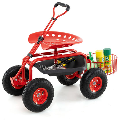 Heavy Duty Garden Cart with Tool Tray and 360 Swivel Seat, Red Garden Carts at Gallery Canada