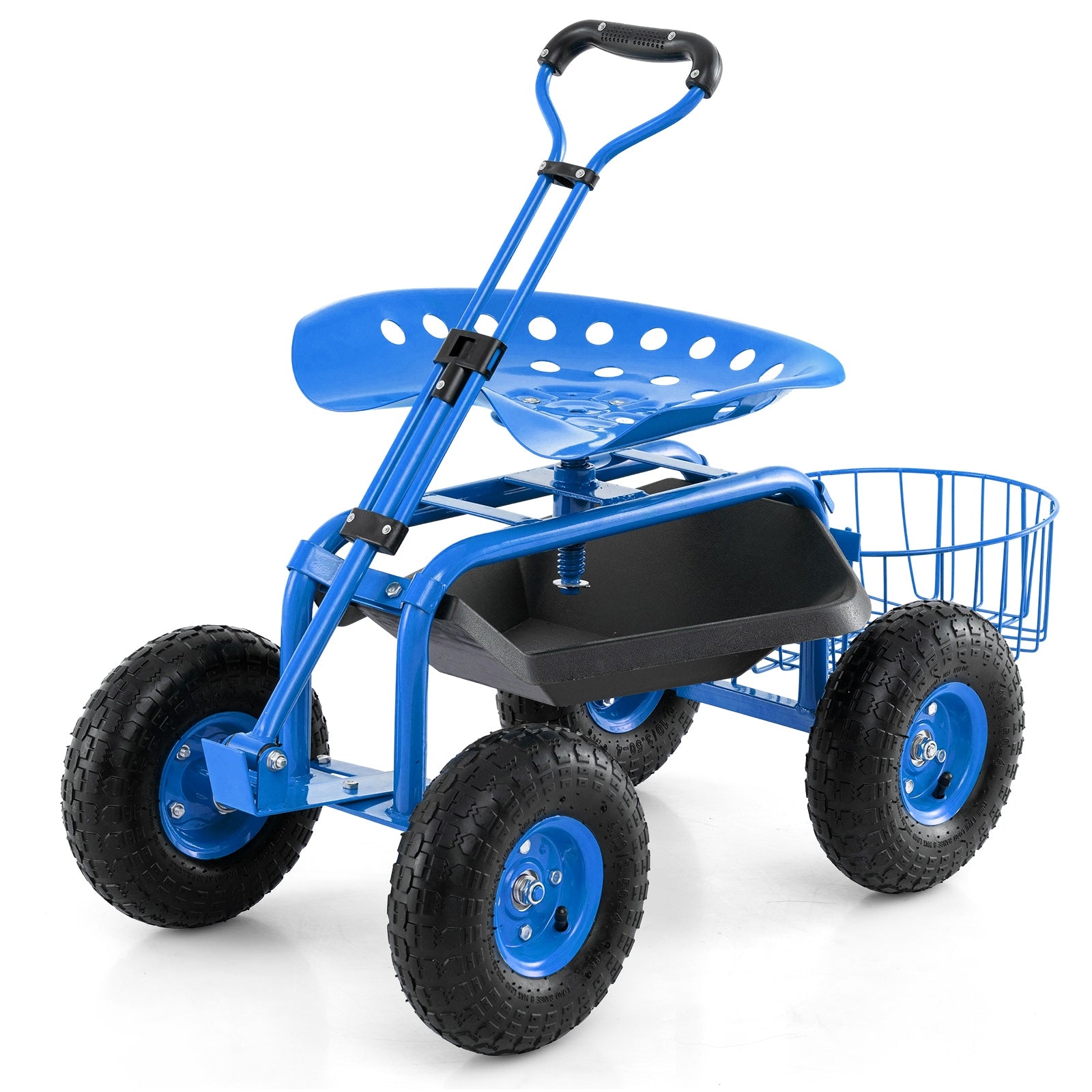 Heavy Duty Garden Cart with Tool Tray and 360 Swivel Seat, Blue Garden Carts Blue at Gallery Canada