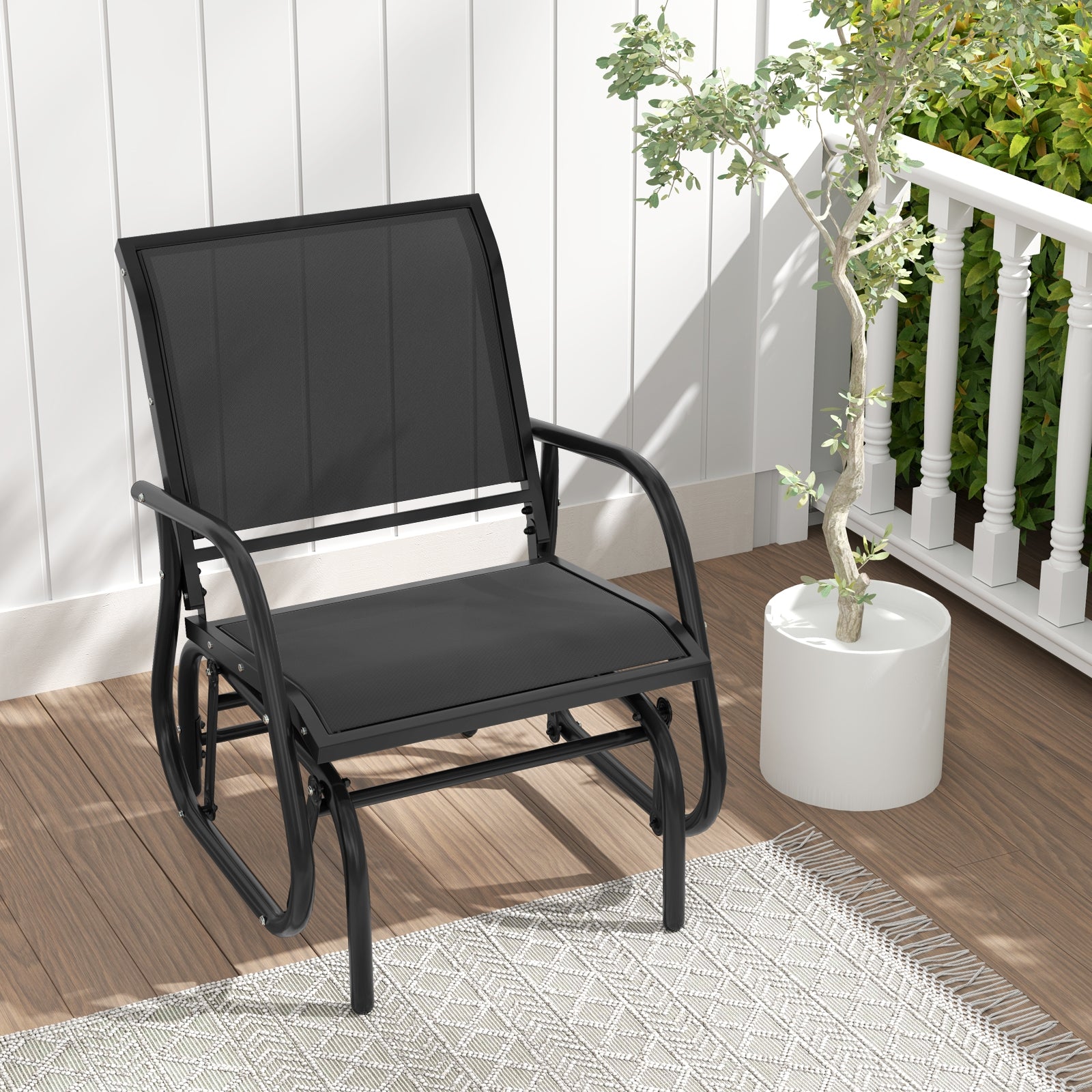 Outdoor Single Swing Glider Rocking Chair with Armrest, Black Patio Rocking Chairs & Gliders at Gallery Canada