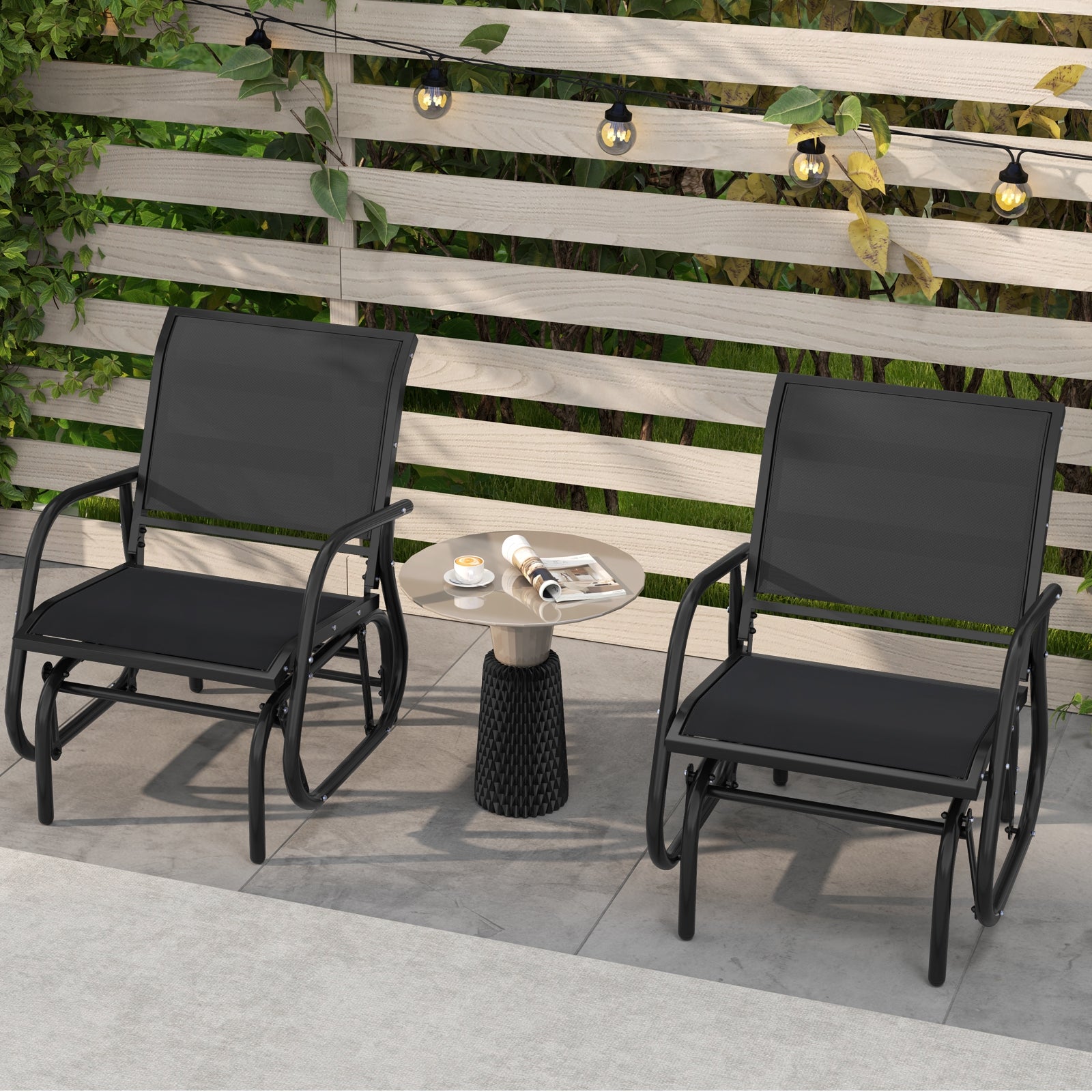 Outdoor Single Swing Glider Rocking Chair with Armrest, Black Patio Rocking Chairs & Gliders at Gallery Canada