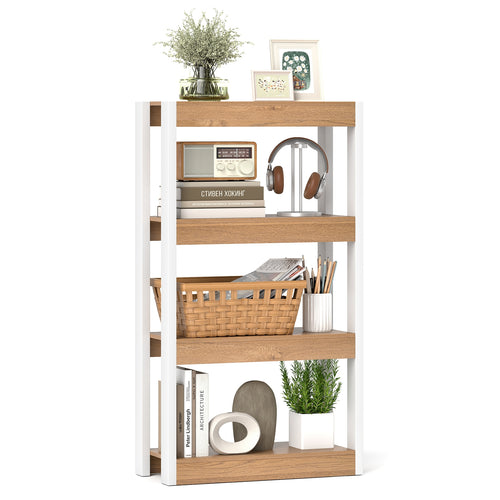4 Tier Bookshelf, Wooden Bookcase, Natural