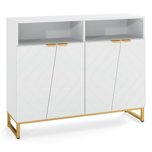Modern Sideboard Cabinet, 4 Doors, Adjustable Shelves, White