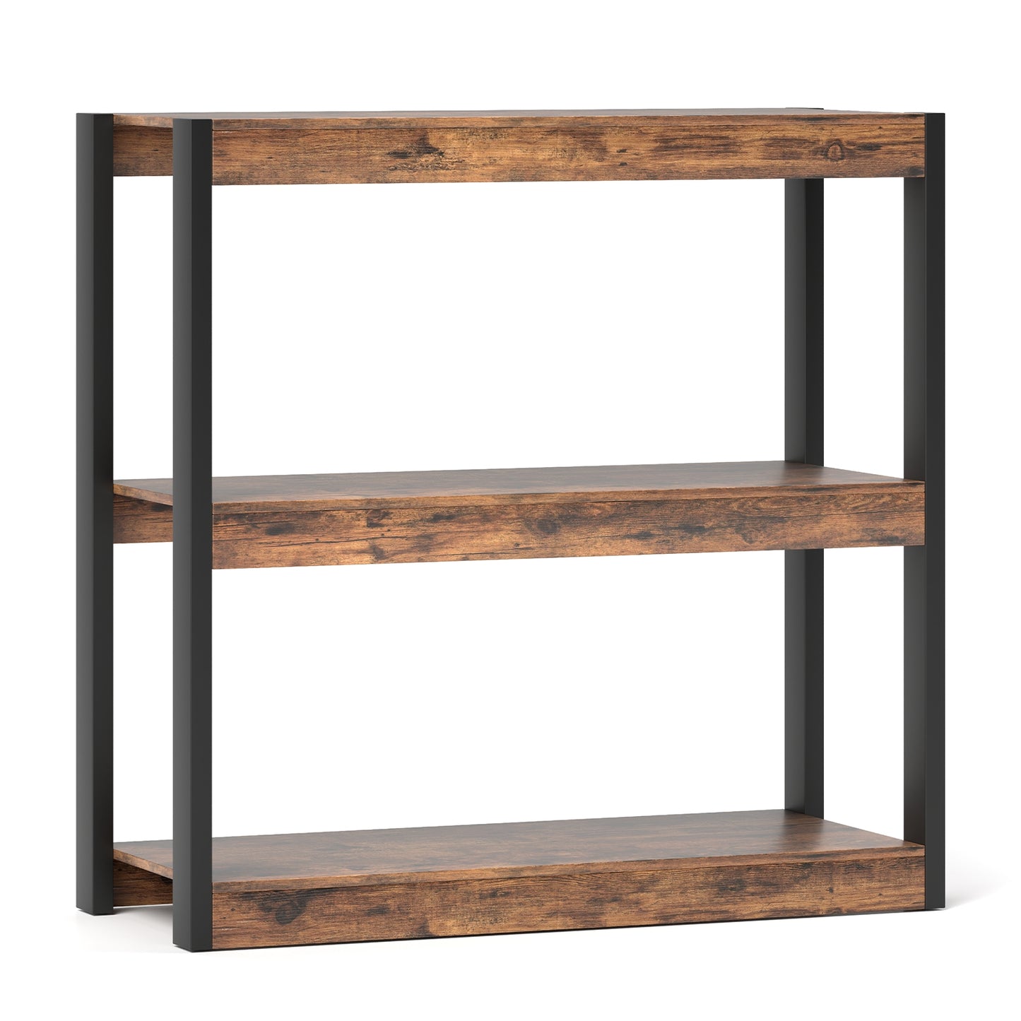 3 Tier Bookshelf Wooden Bookcase with Dual Anti-Tipping Kits, Rustic Brown Bookcases at Gallery Canada