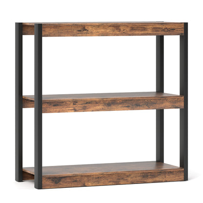 3 Tier Bookshelf Wooden Bookcase with Dual Anti-Tipping Kits, Rustic Brown Bookcases at Gallery Canada
