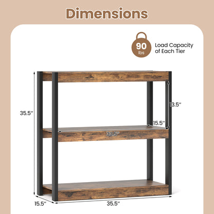 3 Tier Bookshelf Wooden Bookcase with Dual Anti-Tipping Kits, Rustic Brown Bookcases at Gallery Canada