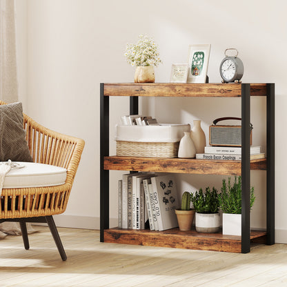 3 Tier Bookshelf Wooden Bookcase with Dual Anti-Tipping Kits, Rustic Brown Bookcases at Gallery Canada