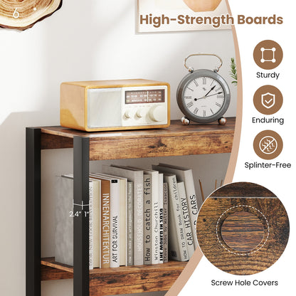 3 Tier Bookshelf Wooden Bookcase with Dual Anti-Tipping Kits, Rustic Brown Bookcases at Gallery Canada