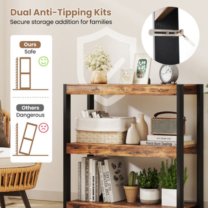 3 Tier Bookshelf Wooden Bookcase with Dual Anti-Tipping Kits, Rustic Brown Bookcases at Gallery Canada