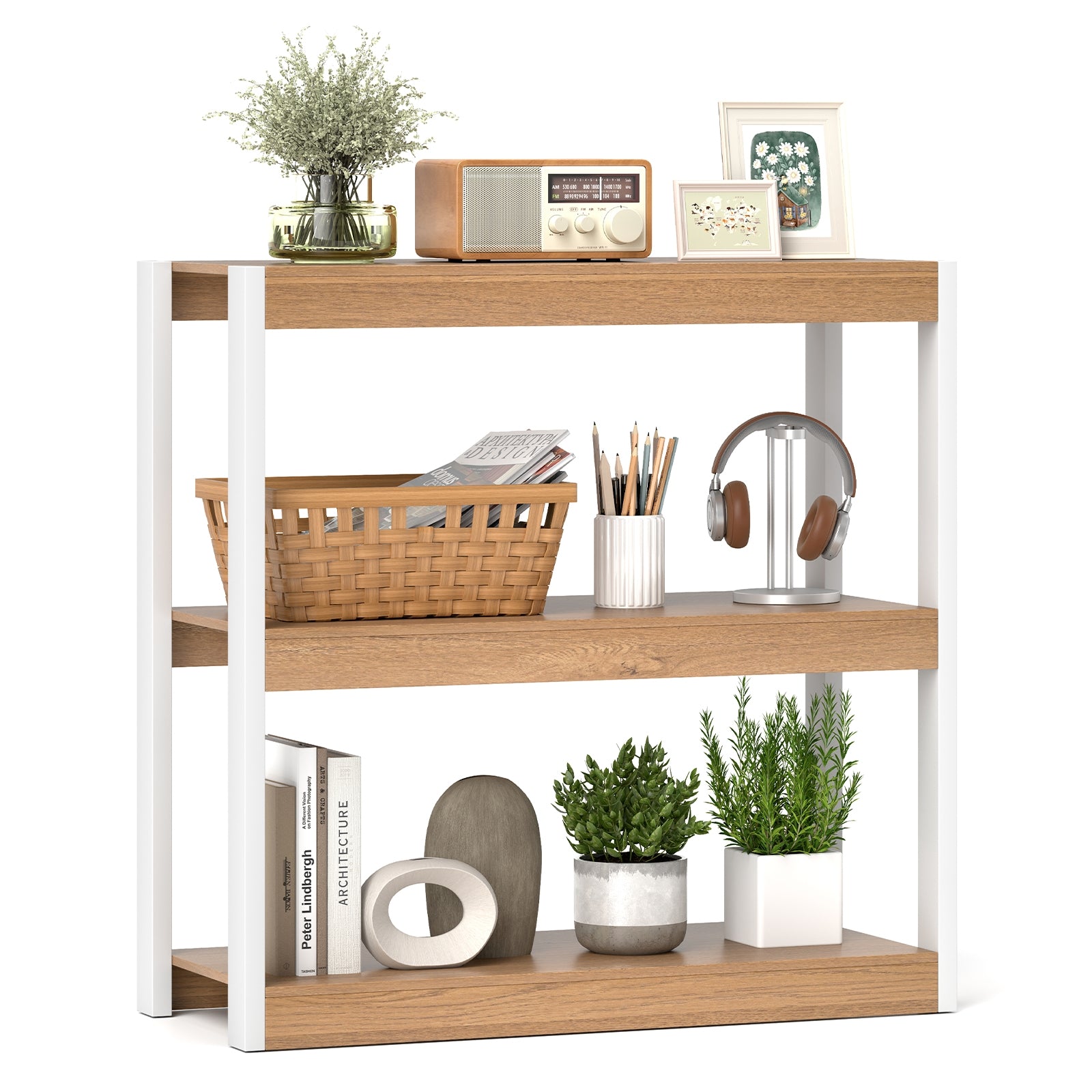 3 Tier Wooden Bookshelf, Dual Anti-Tipping Kits, Natural Bookcases Natural at Gallery Canada