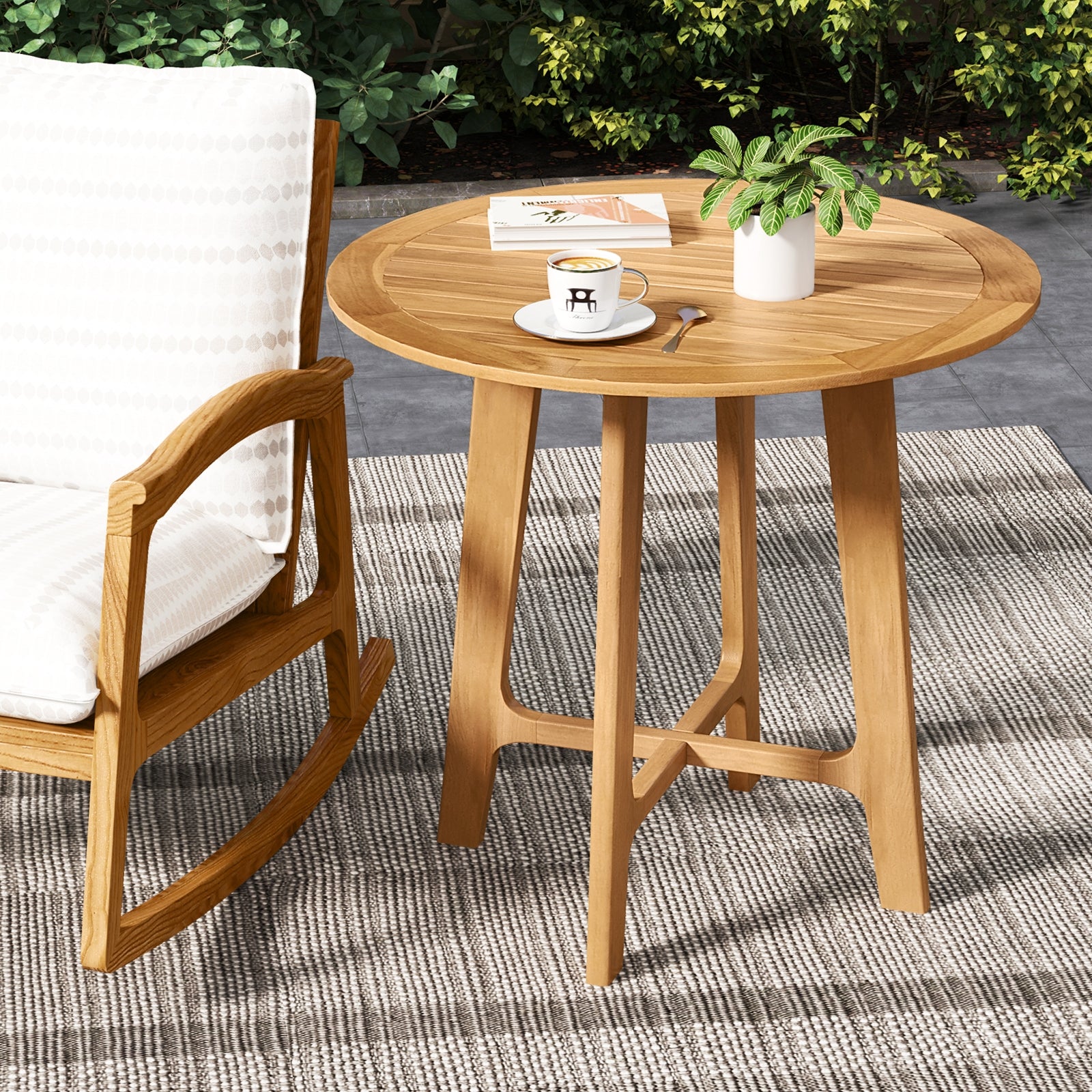 31.5 Inches Patio Dining Table with Slatted Tabletop and X-shaped Frame, Natural Patio Dining Tables at Gallery Canada