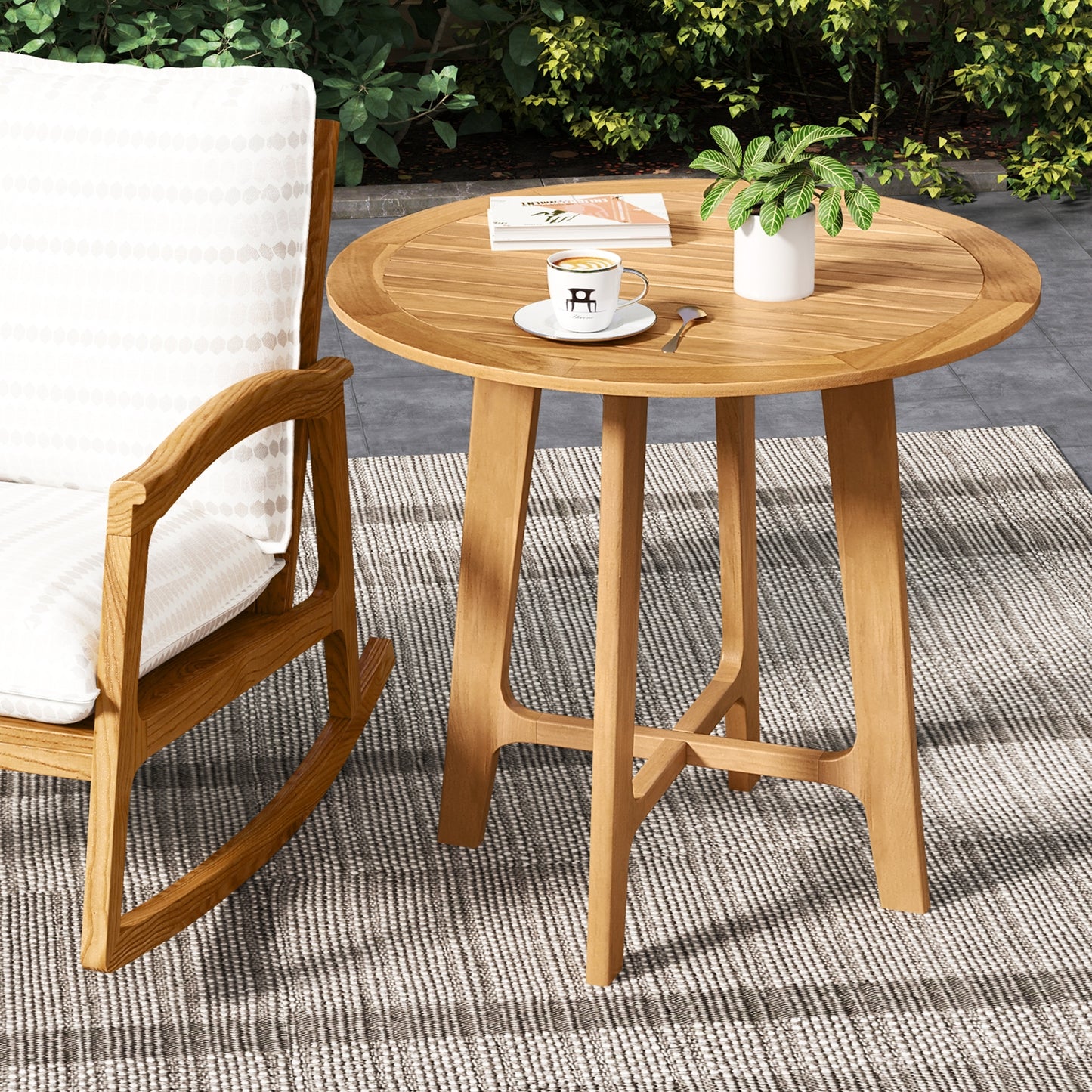 31.5 Inches Patio Dining Table with Slatted Tabletop and X-shaped Frame, Natural Patio Dining Tables at Gallery Canada