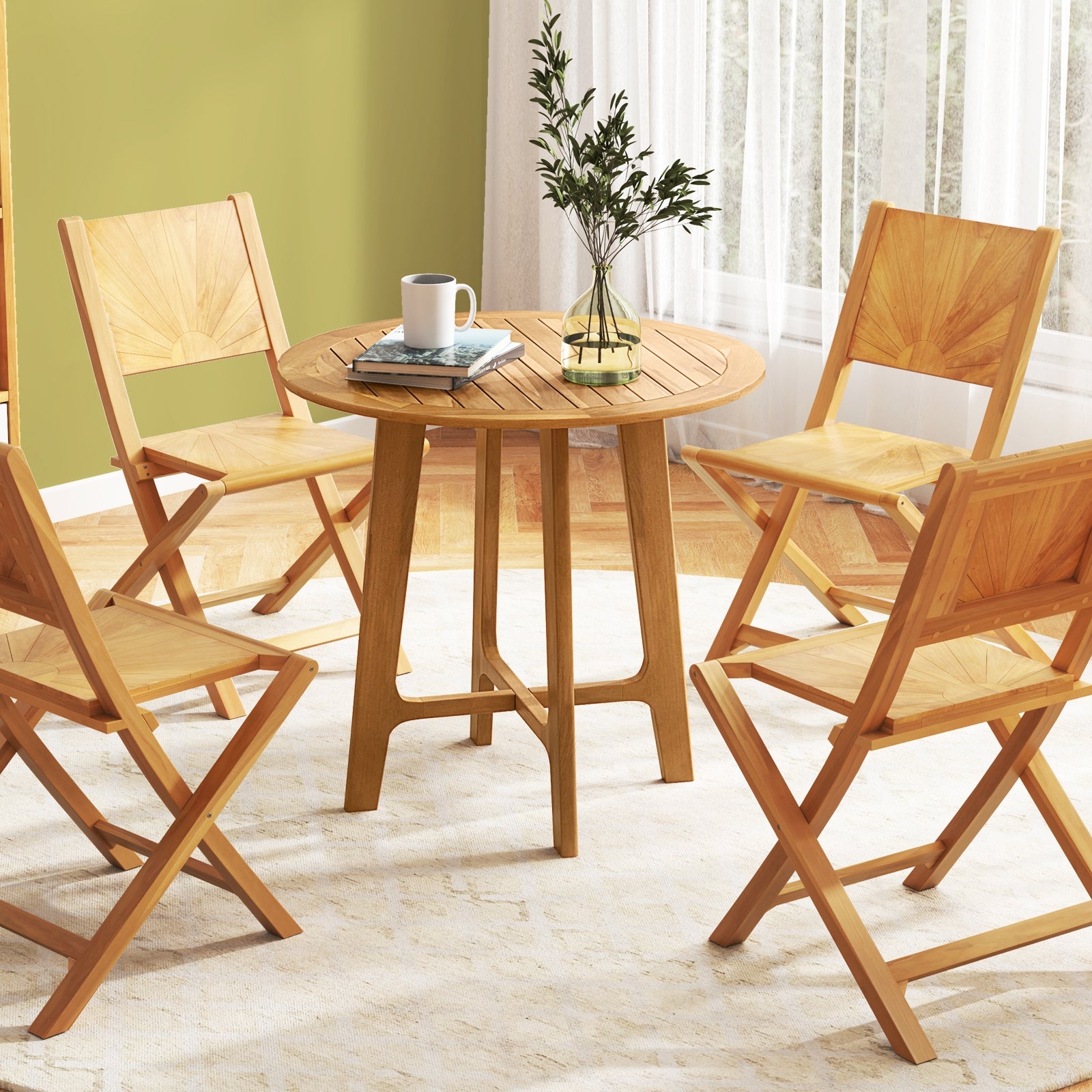 31.5 Inches Patio Dining Table with Slatted Tabletop and X-shaped Frame, Natural Patio Dining Tables at Gallery Canada