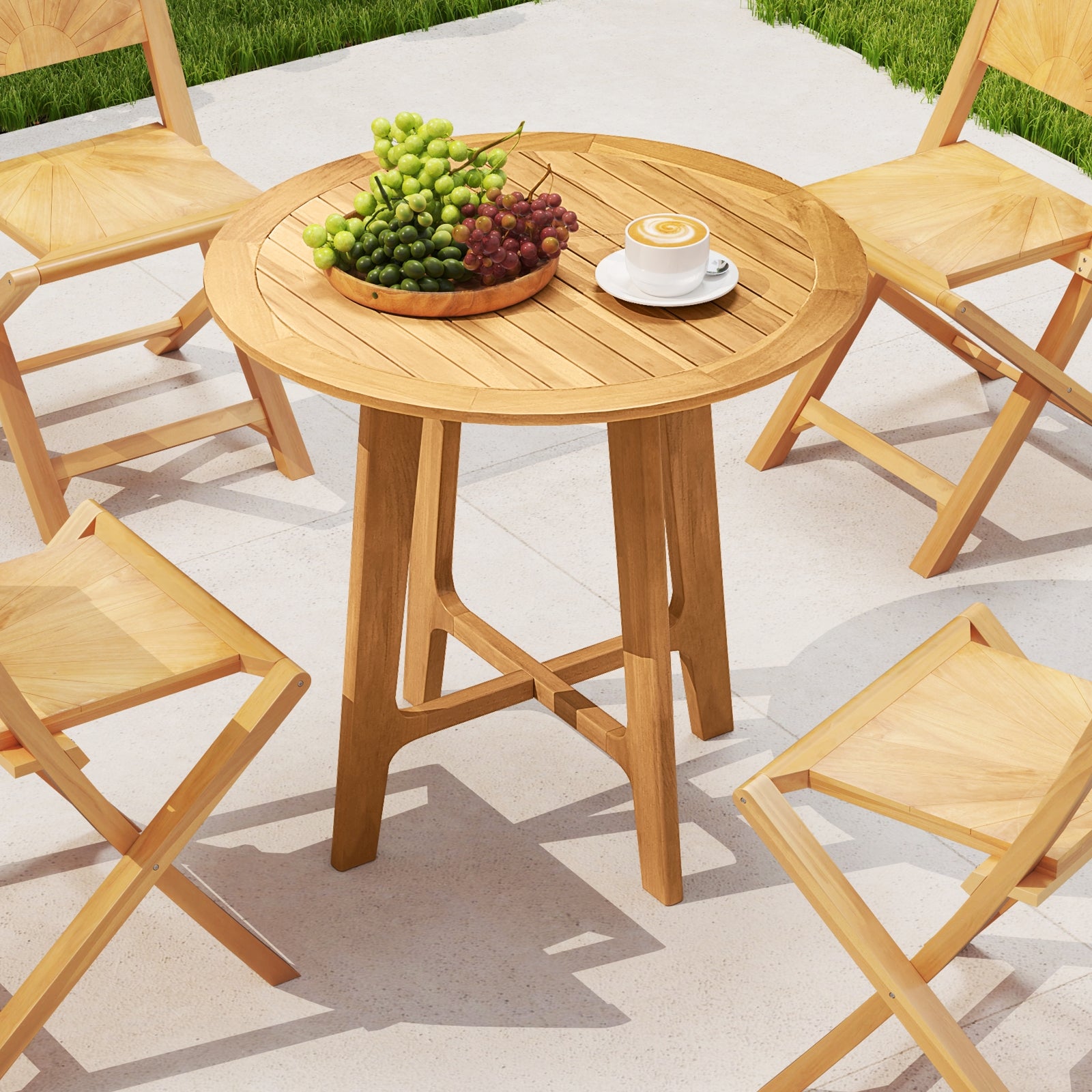 31.5 Inches Patio Dining Table with Slatted Tabletop and X-shaped Frame, Natural Patio Dining Tables at Gallery Canada