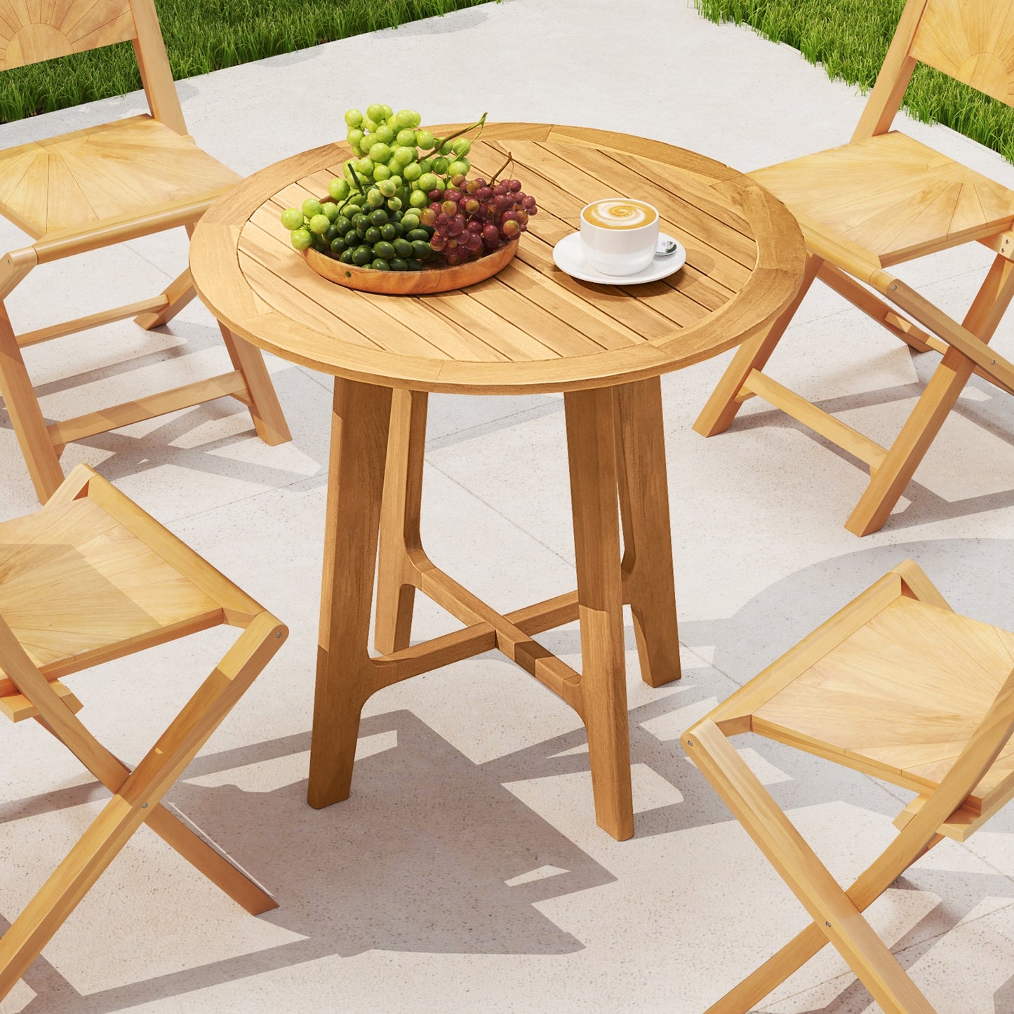 31.5 Inches Patio Dining Table with Slatted Tabletop and X-shaped Frame, Natural Patio Dining Tables at Gallery Canada