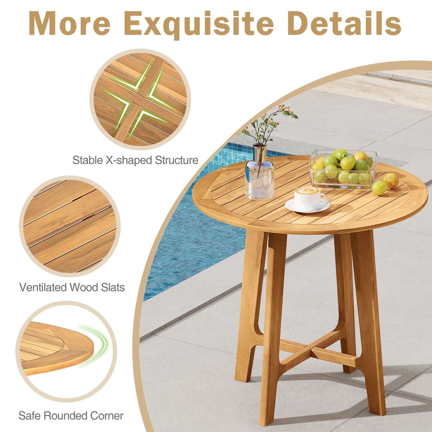 31.5 Inches Patio Dining Table with Slatted Tabletop and X-shaped Frame, Natural Patio Dining Tables at Gallery Canada