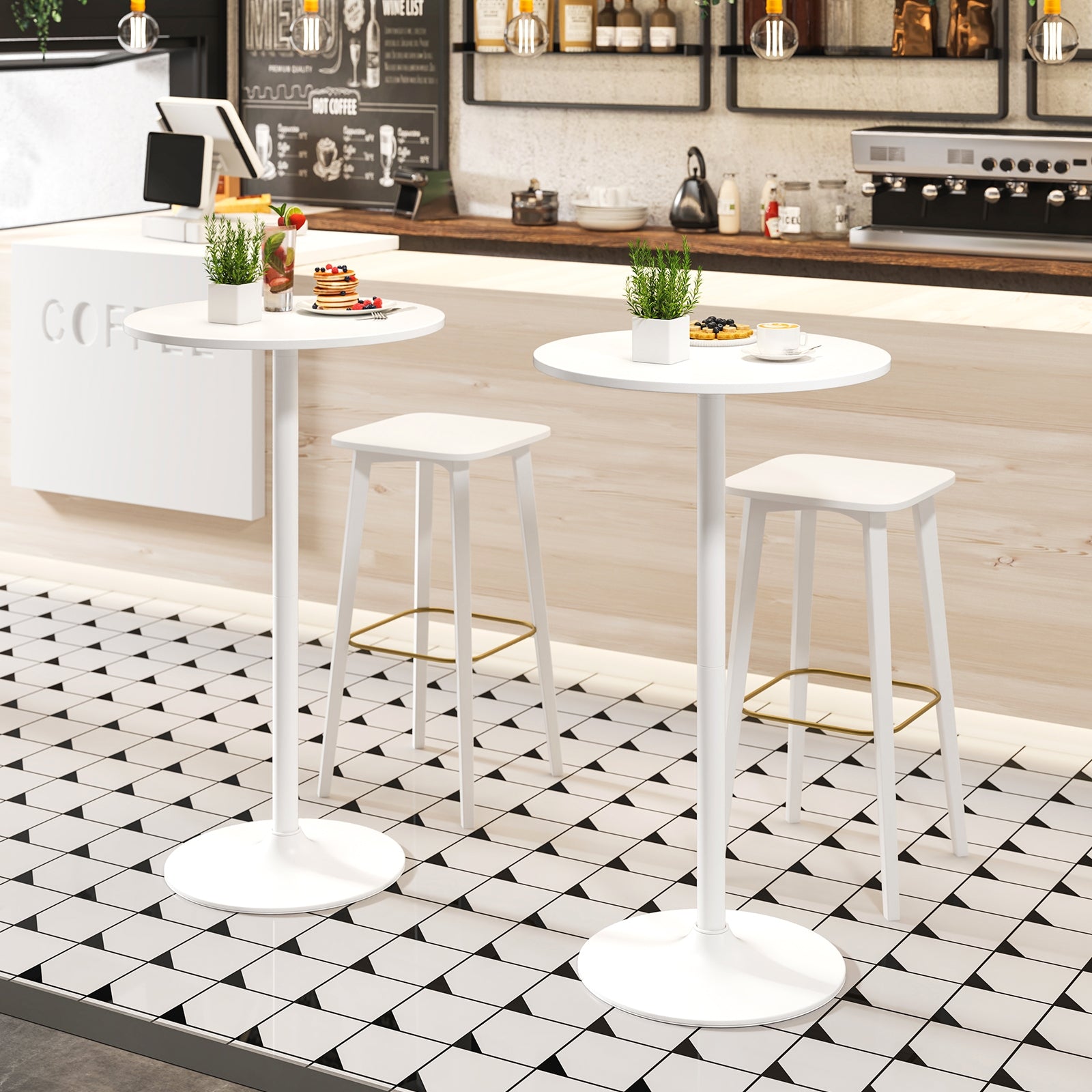 Round Bistro Table 40 Inch Bar Height Tall Coffee Cocktail Table-Set of 2, White Coffee Tables at Gallery Canada