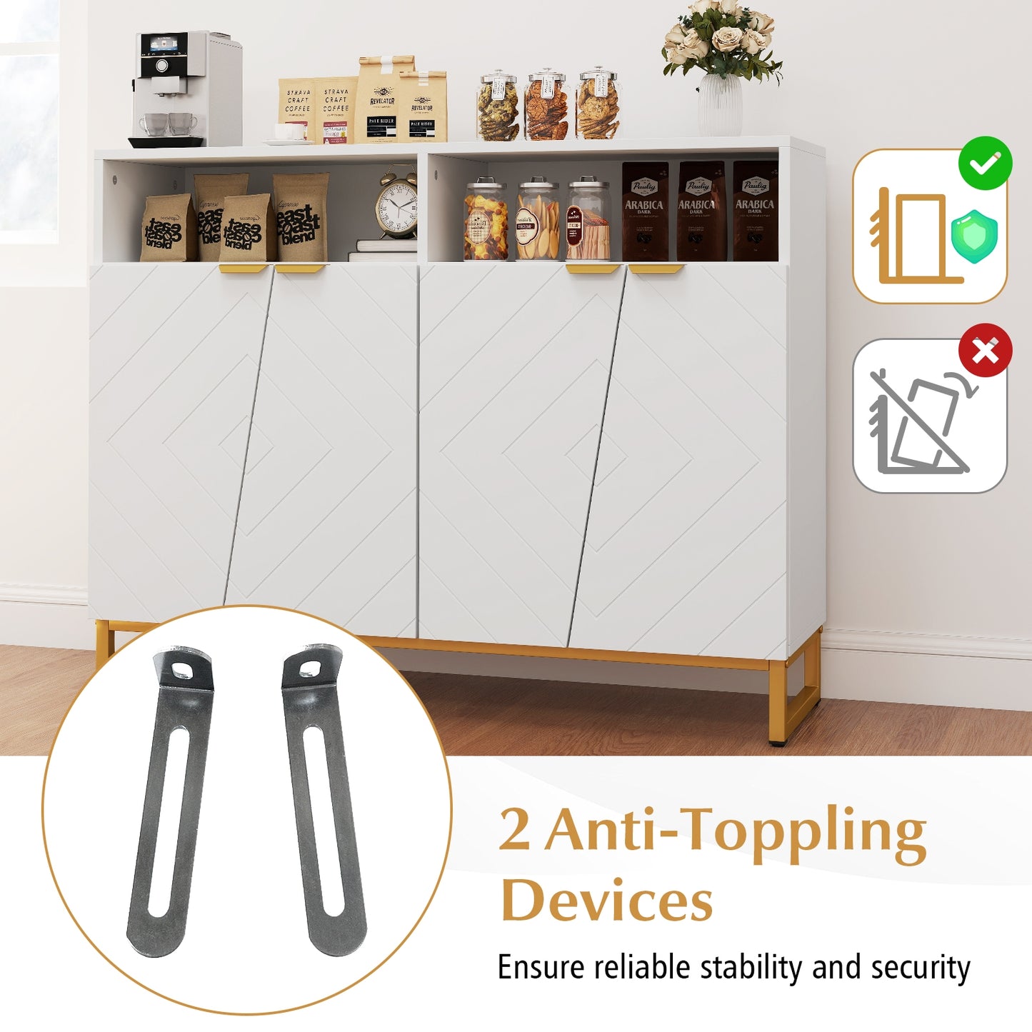 Modern Sideboard Cabinet with 4 Doors and Adjustable Shelves, White Sideboards Cabinets & Buffets at Gallery Canada