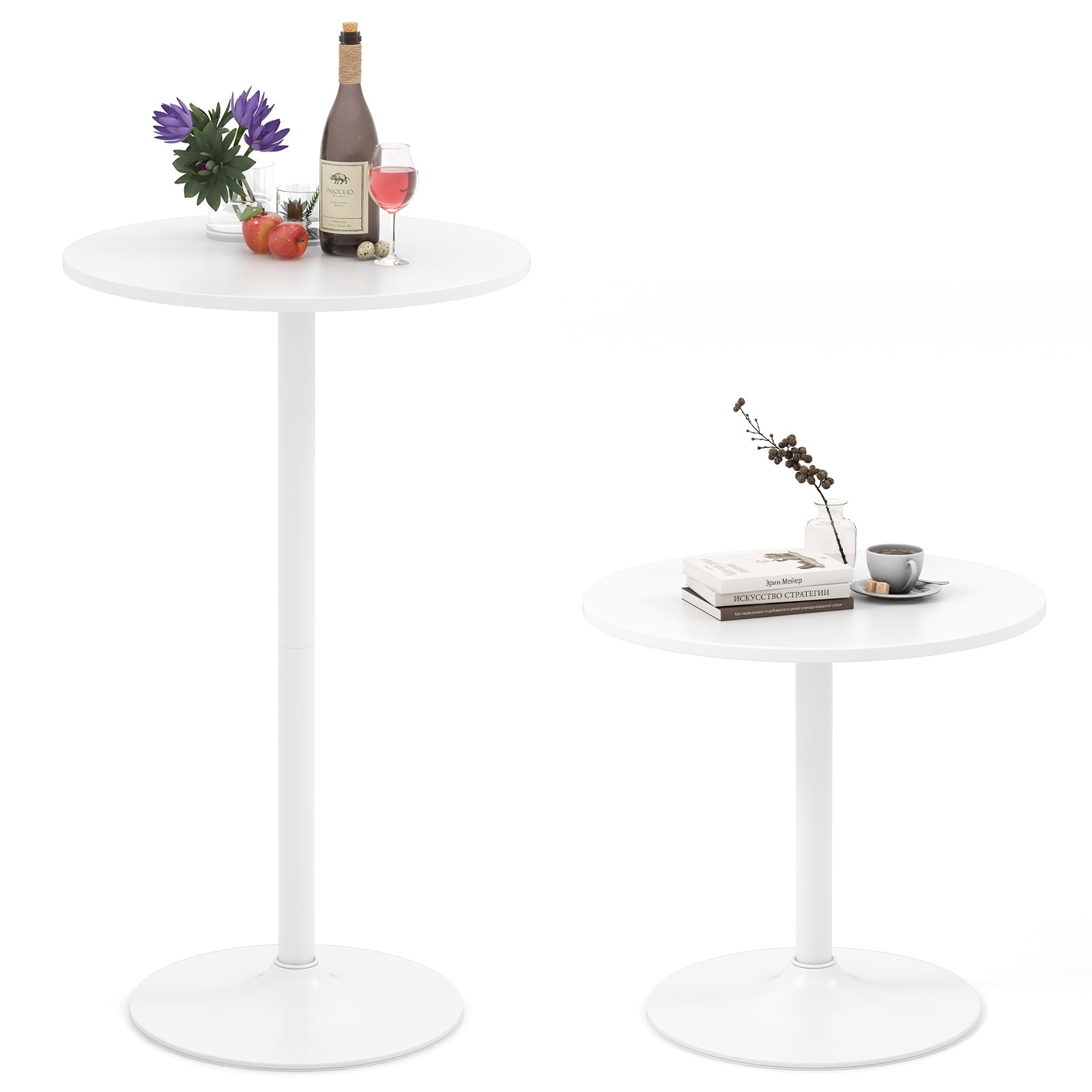 Round Bistro Table 40 Inch Bar Height Tall Coffee Cocktail Table-Set of 2, White Coffee Tables at Gallery Canada