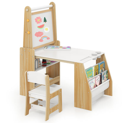 Kids Art Table and Chair Set with Easel and Chair for Drawing Reading, Natural Art Easels Natural at Gallery Canada