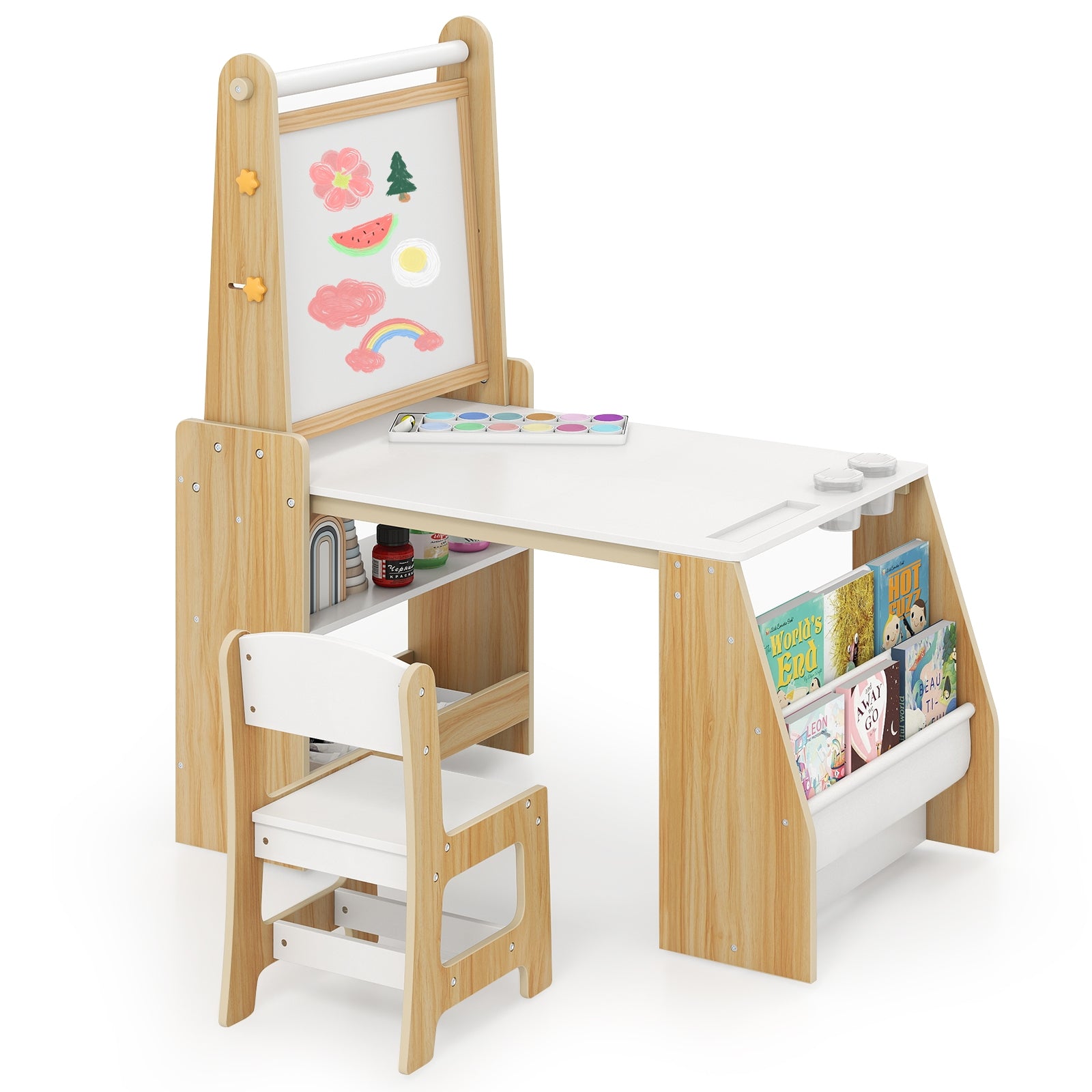 Kids Art Table and Chair Set with Easel and Chair for Drawing Reading, Natural Art Easels at Gallery Canada