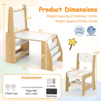 Kids Art Table and Chair Set with Easel and Chair for Drawing Reading, Natural Art Easels at Gallery Canada