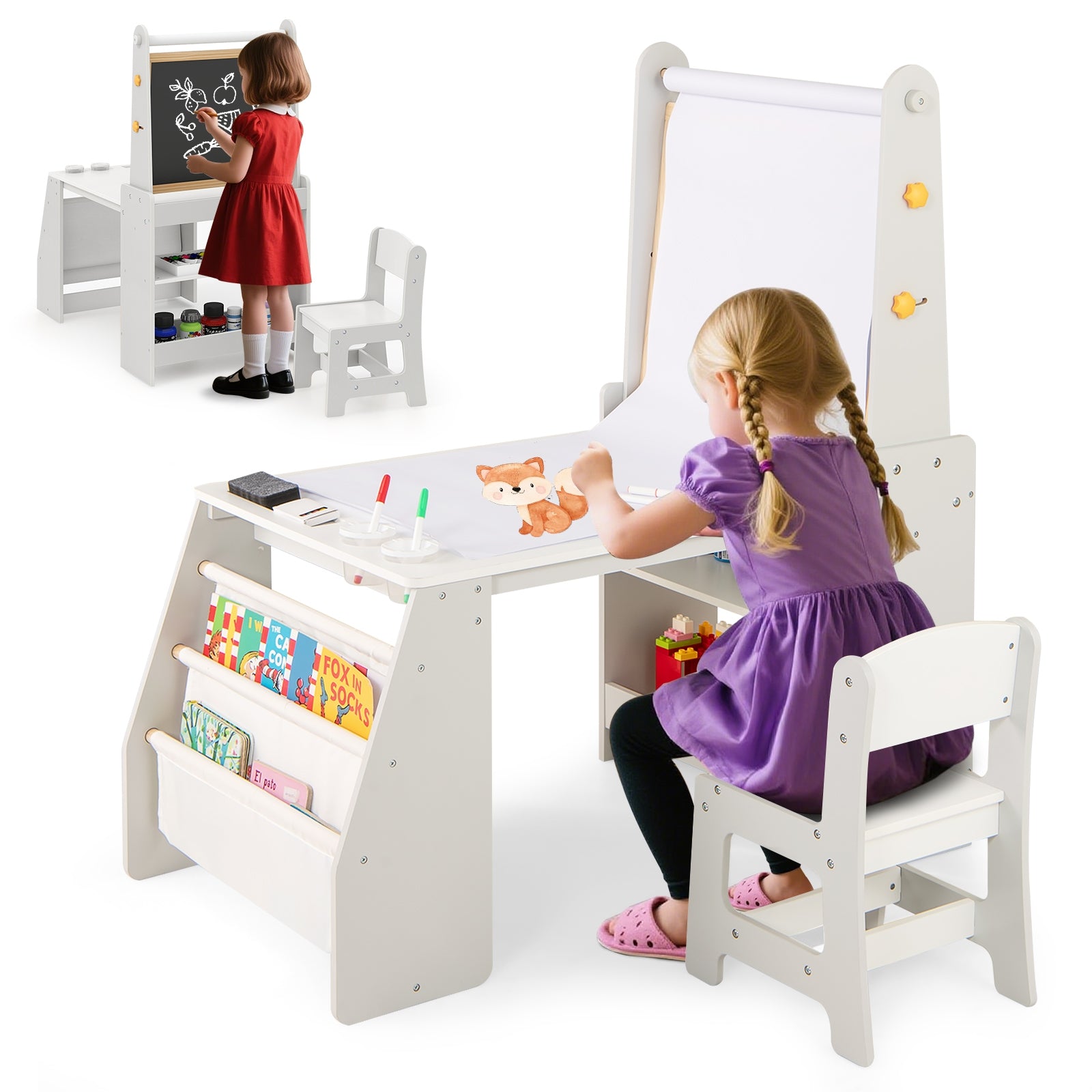 Kids Art Table and Chair Set with Easel and Chair for Drawing Reading-Grey, Gray Art Easels at Gallery Canada