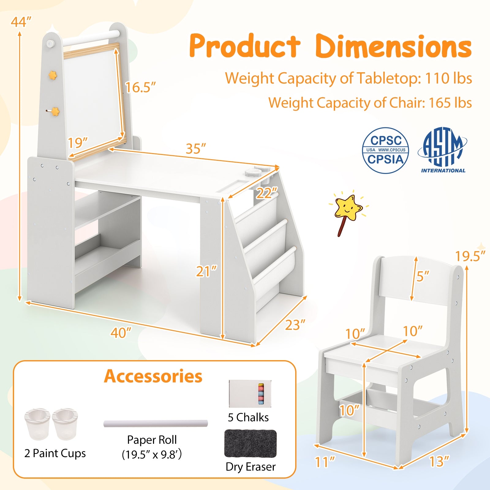 Kids Art Table and Chair Set with Easel and Chair for Drawing Reading-Grey, Gray Art Easels at Gallery Canada