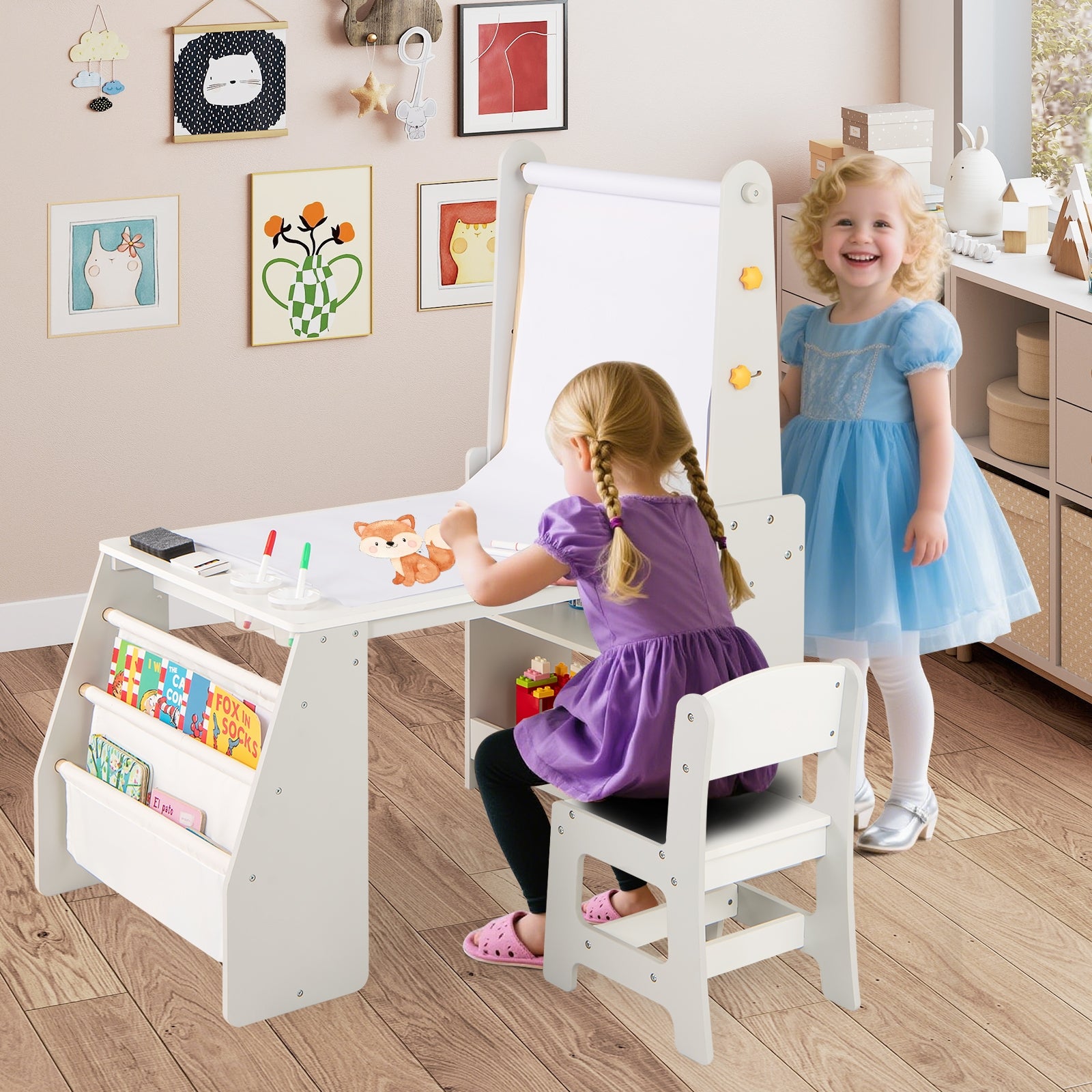 Kids Art Table and Chair Set with Easel and Chair for Drawing Reading-Grey, Gray Art Easels at Gallery Canada