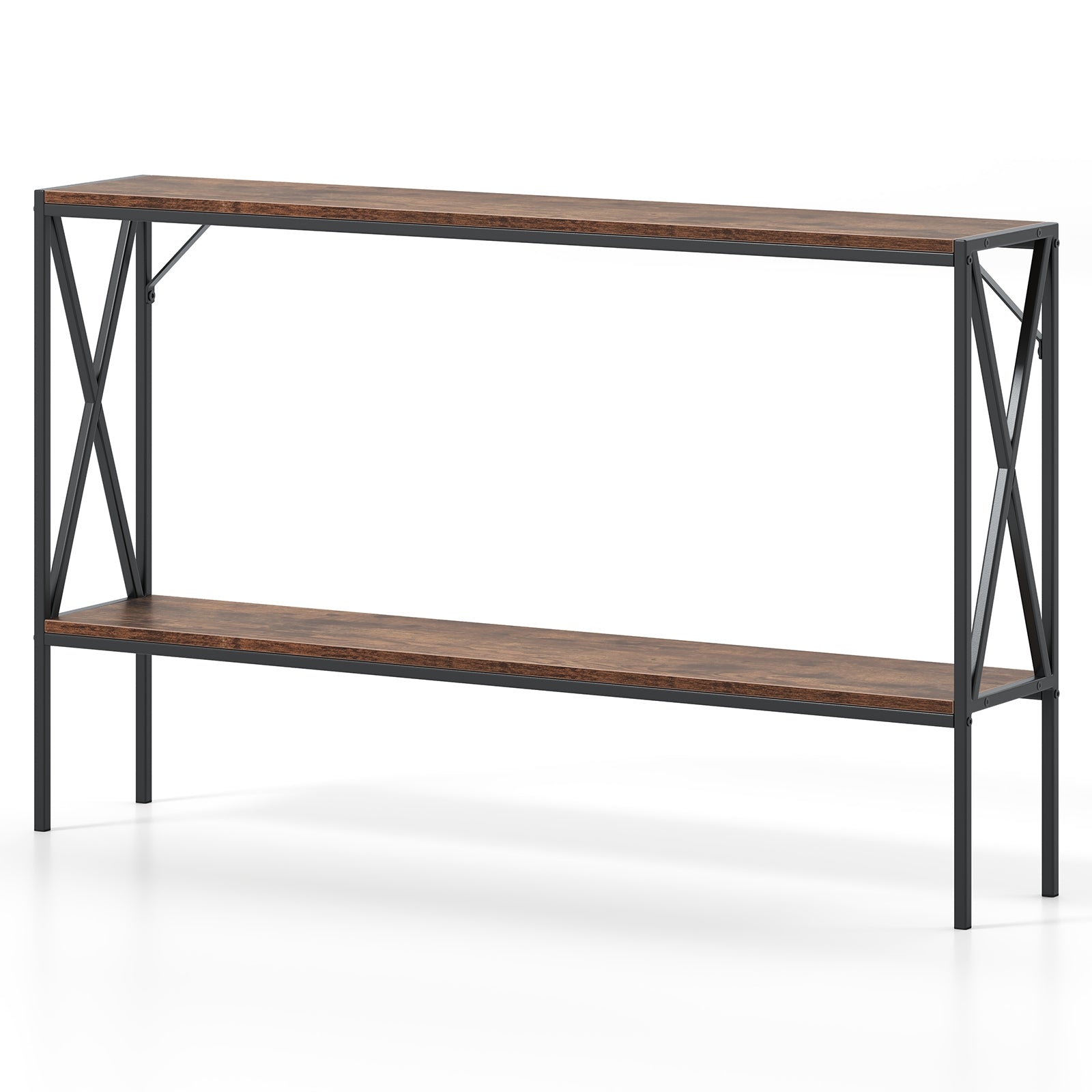 Narrow Console Table 2-Tier Entryway Table with Storage, Rustic Brown Console Tables at Gallery Canada