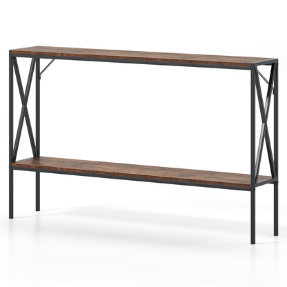 Narrow Console Table 2-Tier Entryway Table with Storage, Rustic Brown Console Tables at Gallery Canada