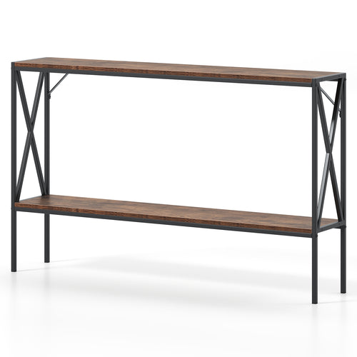 Narrow Console Table 2-Tier Entryway Table with Storage, Rustic Brown