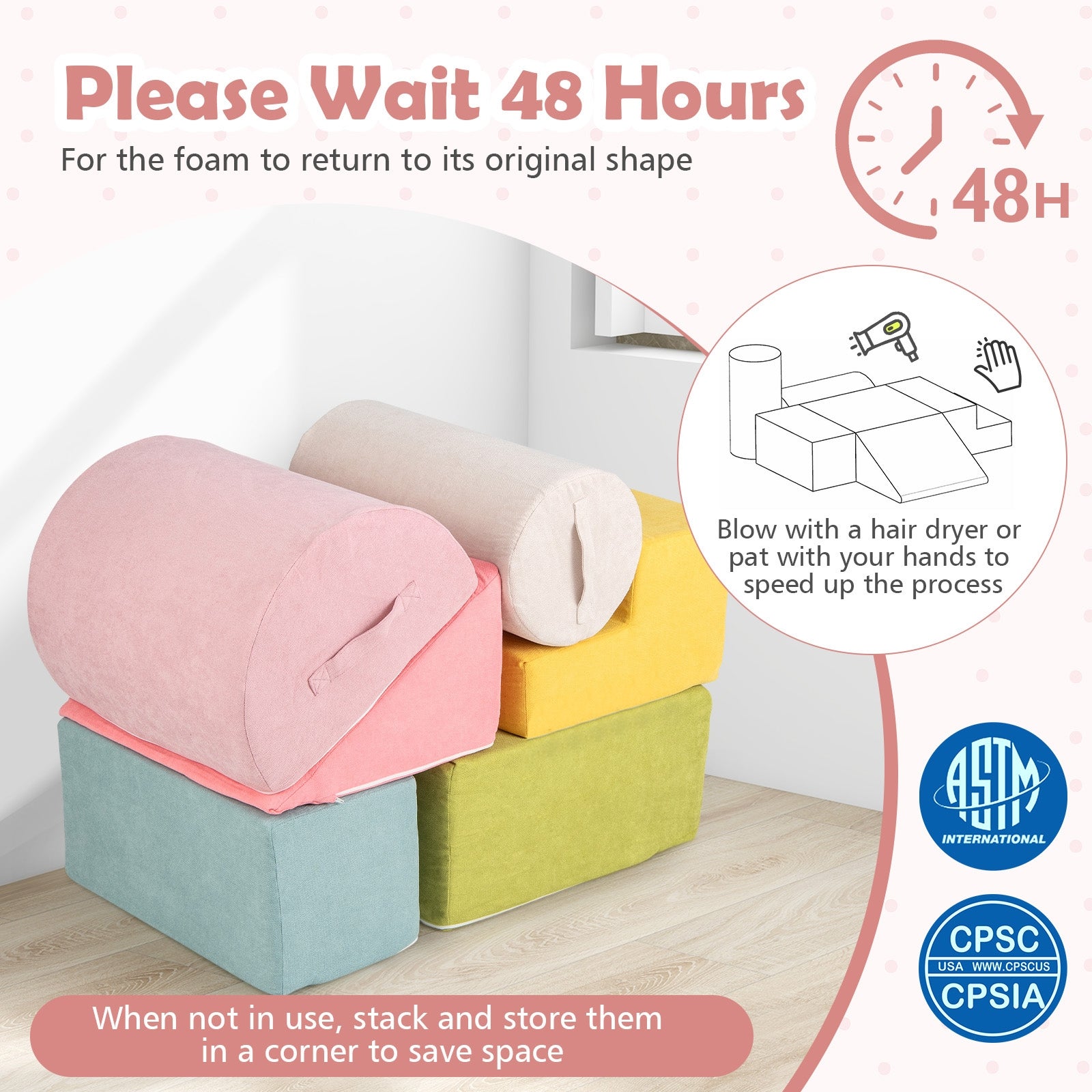 6-Piece Baby Climbing Blocks with 30D High-Density Foam and Carrying Handles, Macaron Multicolor Climbers & Slides at Gallery Canada