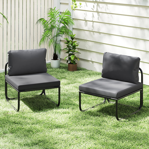 Outdoor Patio Chairs Set of 2 with Removable Cushions and Adjustable Foot Pads, Gray