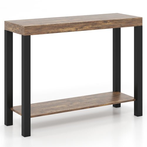 2-Tier Home Bar Table with Open Shelves and Storage for Home Kitchen Living Room Pub, Rustic Brown