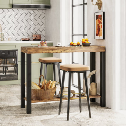 Table de bar à 2 niveaux avec étagères ouvertes, Brun Rustique