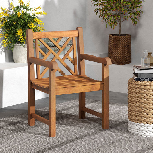 Teak Wood Patio Dining Chair, Slatted Seat Cross-Rhombus Backrest, Natural Patio Dining Chairs Natural at Gallery Canada