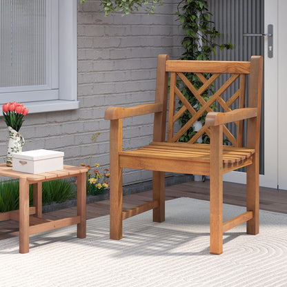 Teak Wood Patio Dining Chair, Slatted Seat Cross-Rhombus Backrest, Natural Patio Dining Chairs at Gallery Canada