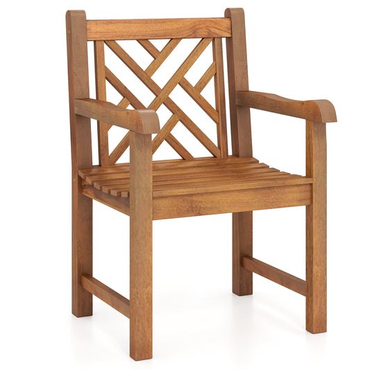 Teak Wood Patio Dining Chair, Slatted Seat Cross-Rhombus Backrest, Natural Patio Dining Chairs Natural at Gallery Canada
